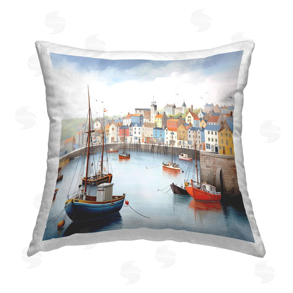 stupell industries Ray Powers | Urban Seaside Harbor Printed Throw Pillow