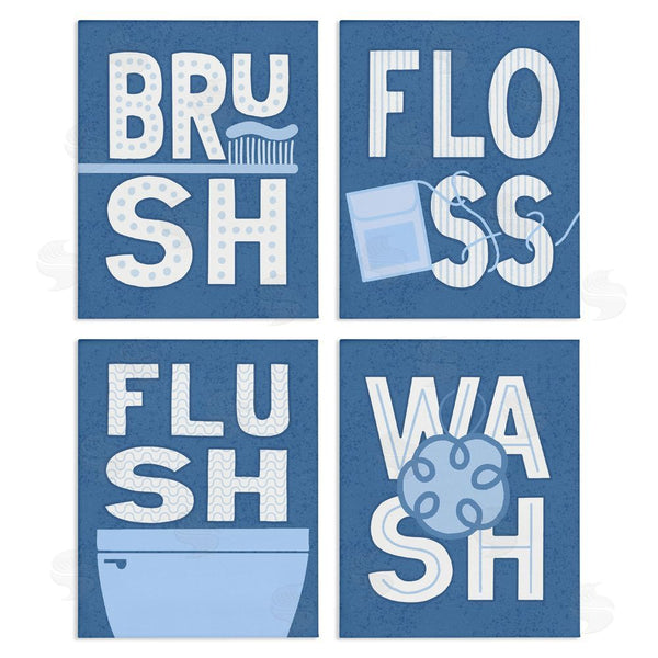 stupell industries Raye Allison Creations | Flush & Floss Bathroom Hygiene Chores Wall Art