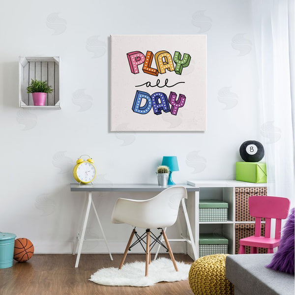 Stupell Industries Raye Allison Creations | Play All Day Phrase Funk Kids Retro Lettering Wall Art