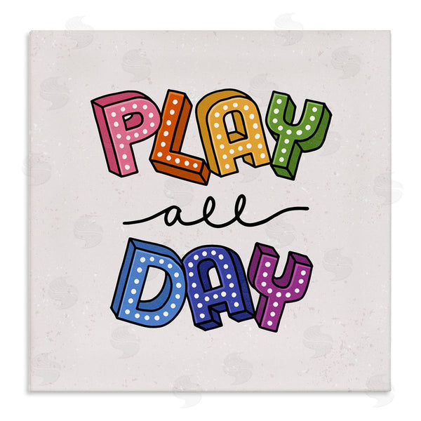 stupell industries Raye Allison Creations | Play All Day Phrase Funk Kids Retro Lettering Wall Art