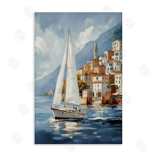 stupell industries Raymond Powers | Sailboat by Coastal Port