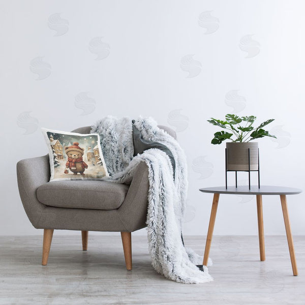 Stupell Industries RB | Bear In Snowy Village Printed Throw Pillow