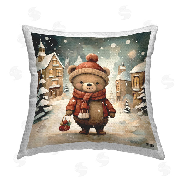 Stupell Industries RB | Bear In Snowy Village Printed Throw Pillow