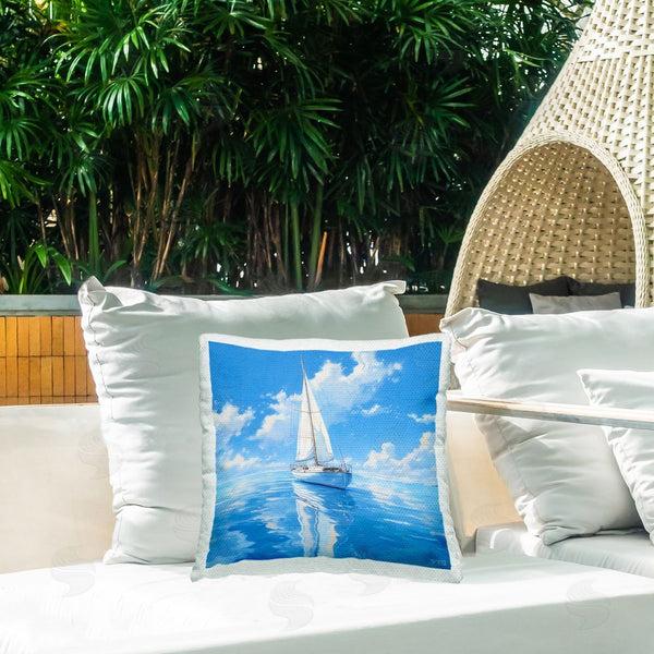 Stupell Industries RB | Blue Cloudy Boat Seascape Printed Throw Pillow