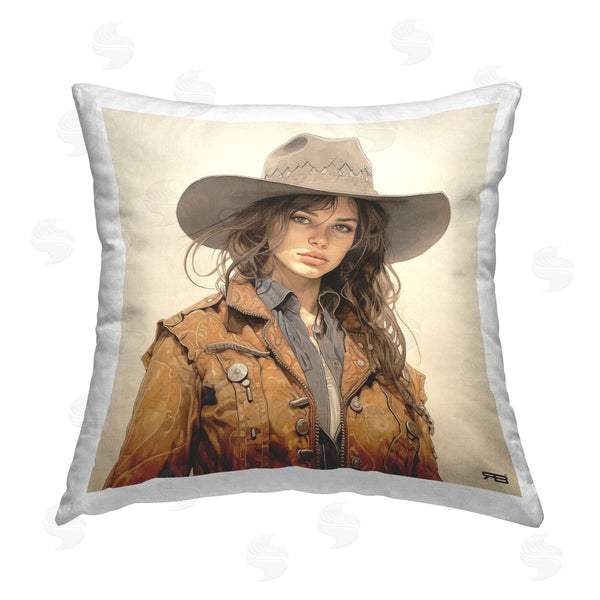 stupell industries RB | Brunette Cowgirl in Jacket Printed Throw Pillow