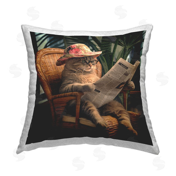 Stupell Industries RB | Funny Cat & Newspaper Printed Throw Pillow