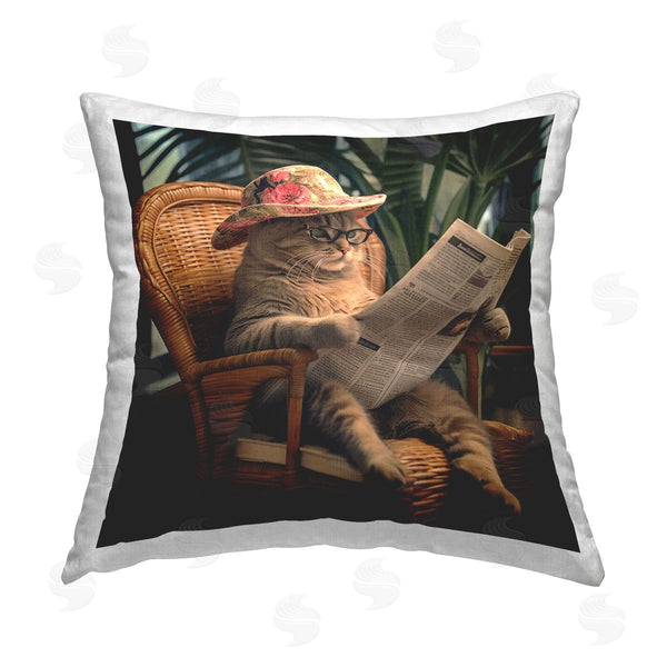 stupell industries RB | Funny Cat & Newspaper Printed Throw Pillow