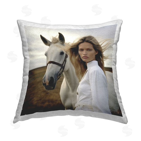 Stupell Industries RB | Girl In White With Horse Printed Throw Pillow