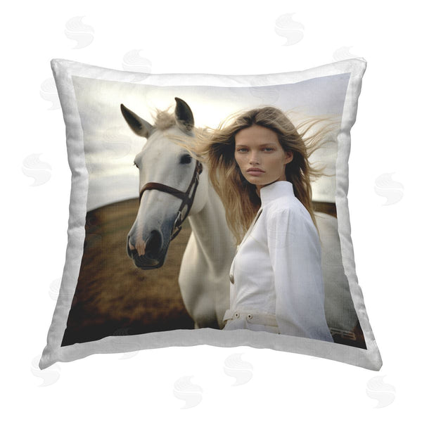 stupell industries RB | Girl in White with Horse Printed Throw Pillow