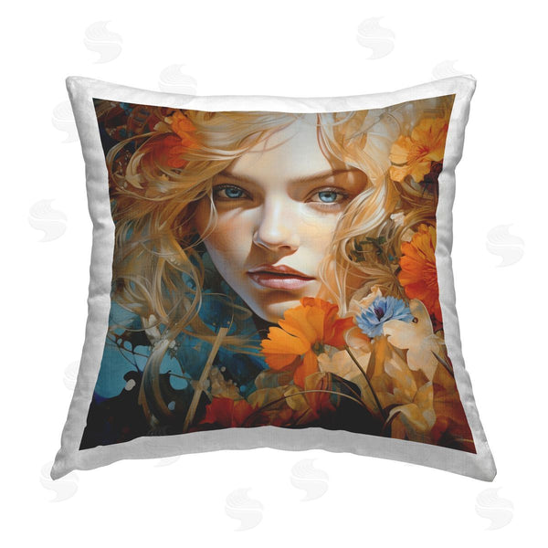 stupell industries RB | Girl with Orange Blooms Printed Throw Pillow