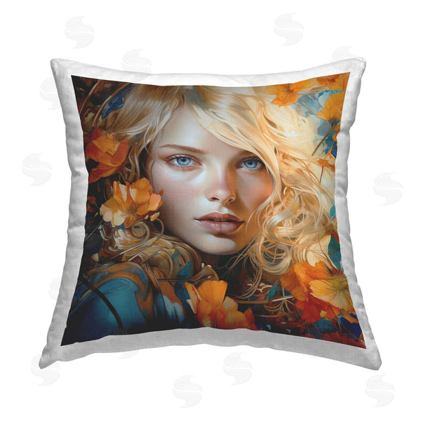 stupell industries RB | Girl with Orange Foliage Printed Throw Pillow