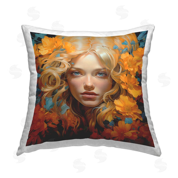 stupell industries RB | Orange Floral Girl Printed Throw Pillow