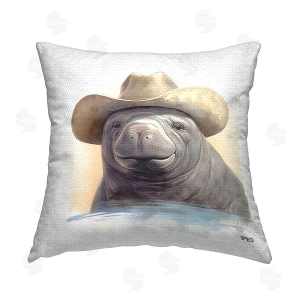 Stupell Industries RB | Smiling Manatee With Hat Printed Throw Pillow
