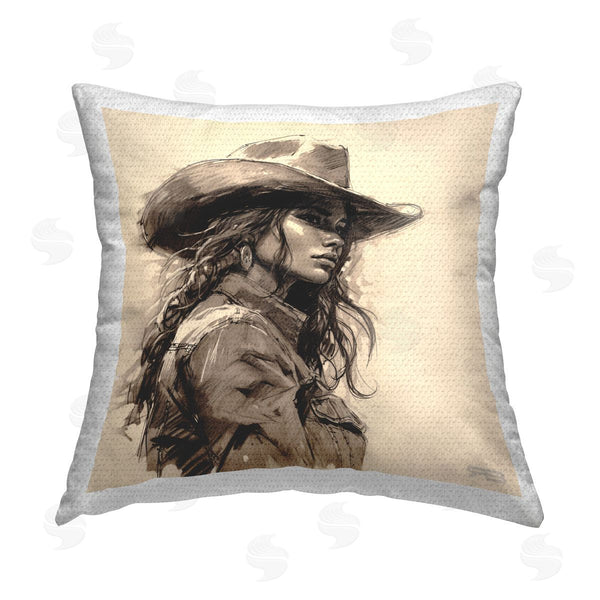 Stupell Industries RB | Stoic Cowgirl Looking Away Printed Throw Pillow