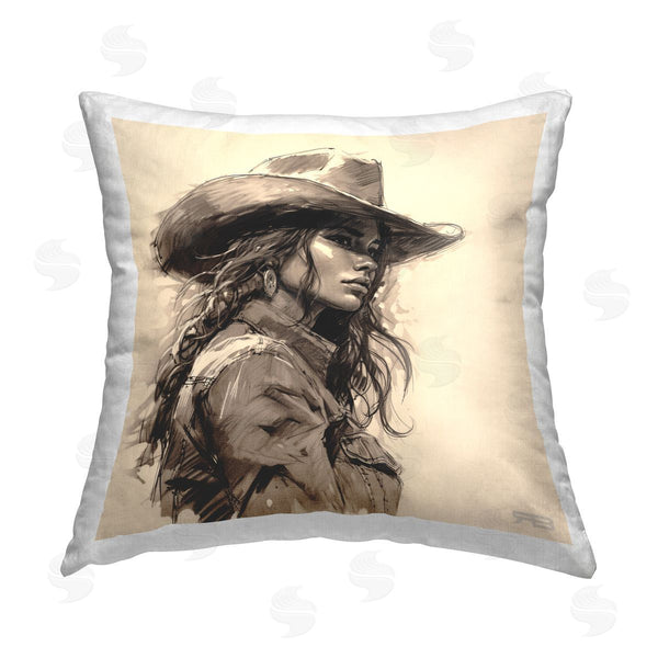 stupell industries RB | Stoic Cowgirl Looking Away Printed Throw Pillow