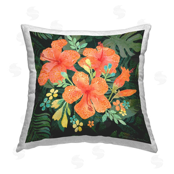 Stupell Industries Rebecca Canale | Tropical Hibiscus Bunches Printed Throw Pillow