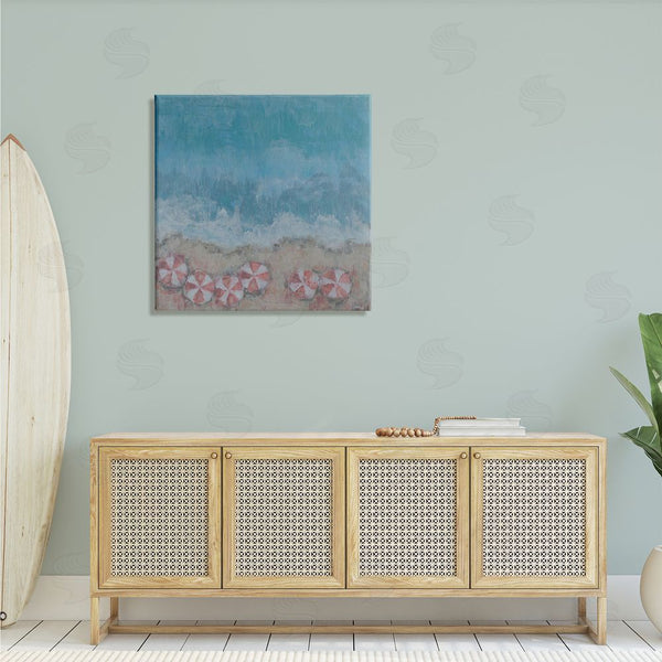 Stupell Industries Reesa Qualia | Abstract Ocean Shore Painting Beach Umbrella Coast Wall Art