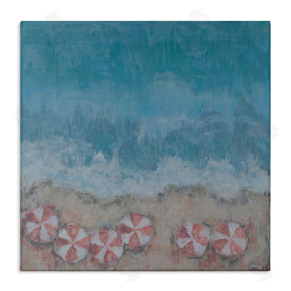 stupell industries Reesa Qualia | Abstract Ocean Shore Painting Beach Umbrella Coast Wall Art