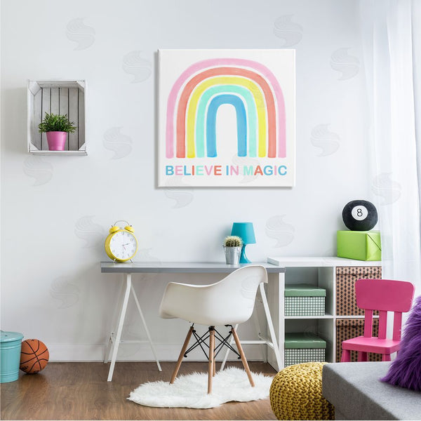 Stupell Industries Reesa Qualia | Believe In Magic Phrase Children's Vibrant Pastel Rainbow Wall Art