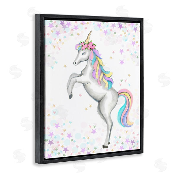 Stupell Industries Reesa Qualia | Children's Dancing Unicorn Rainbow Star Border Wall Art