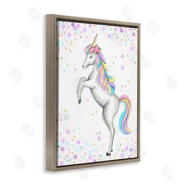 Stupell Industries Reesa Qualia | Children's Dancing Unicorn Rainbow Star Border Wall Art