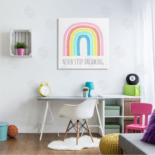 Stupell Industries Reesa Qualia | Never Stop Dreaming Children's Phrase Vibrant Pastel Rainbow Wall Art