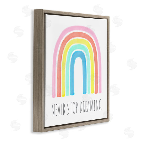 Stupell Industries Reesa Qualia | Never Stop Dreaming Children's Phrase Vibrant Pastel Rainbow Wall Art
