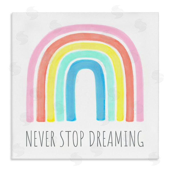 stupell industries Reesa Qualia | Never Stop Dreaming Children's Phrase Vibrant Pastel Rainbow Wall Art