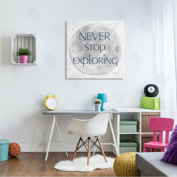 Stupell Industries Reesa Qualia | Never Stop Exploring Children's Phrase Full Moon Wall Art
