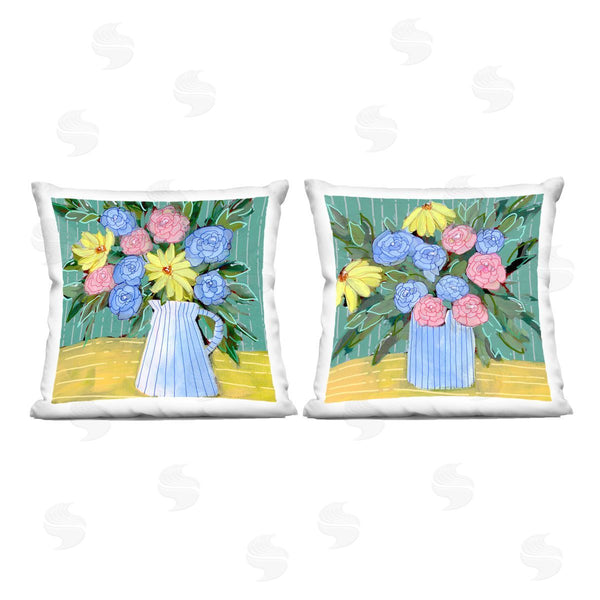 stupell industries Regina Moore | Bright Flowers on Stripes Printed Throw Pillow Set