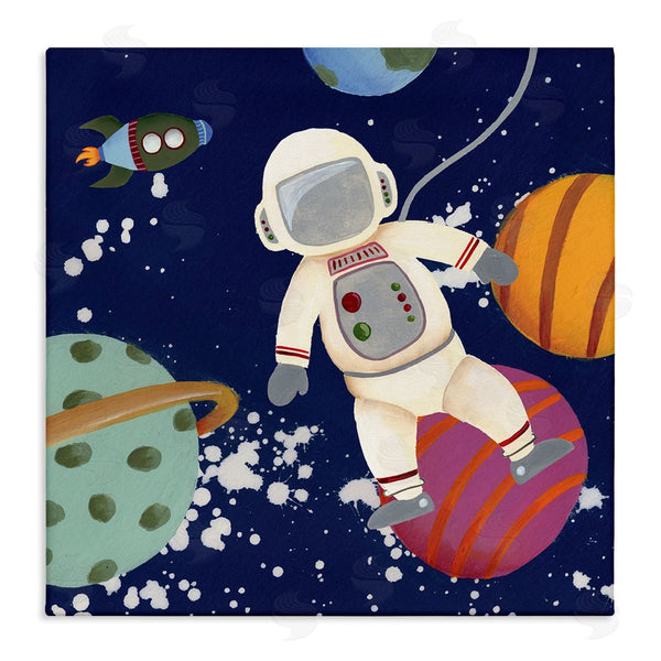 stupell industries Regina Moore | Playful Astronaut Floating In Space Planets Rocketship Wall Art