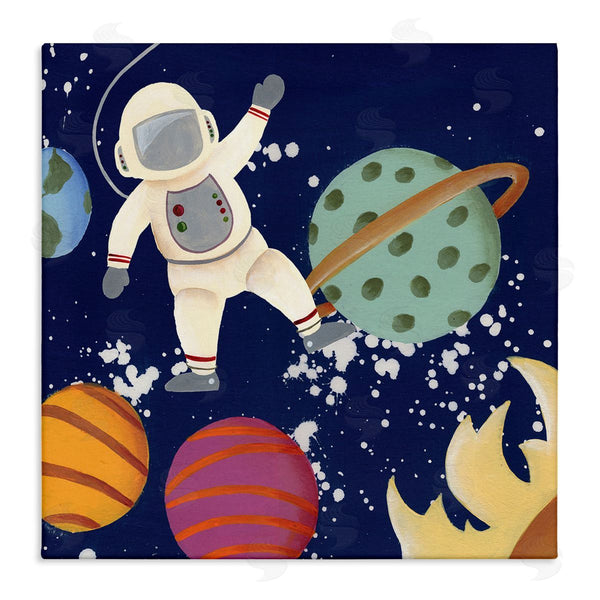 stupell industries Regina Moore | Playful Waving Astronaut Outer Space Adventure Wall Art