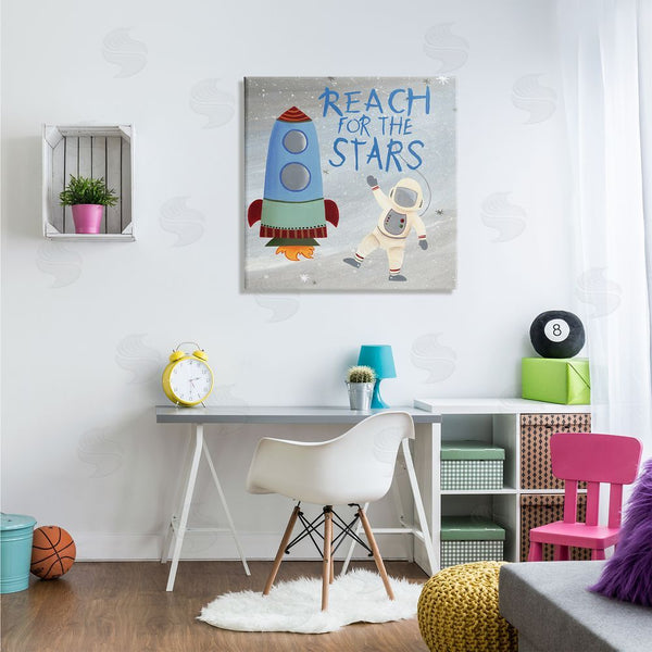 Stupell Industries Regina Moore | Reach For The Stars Quote Sci-Fi Space Rocket Astronaut Wall Art