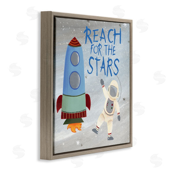 Stupell Industries Regina Moore | Reach For The Stars Quote Sci-Fi Space Rocket Astronaut Wall Art
