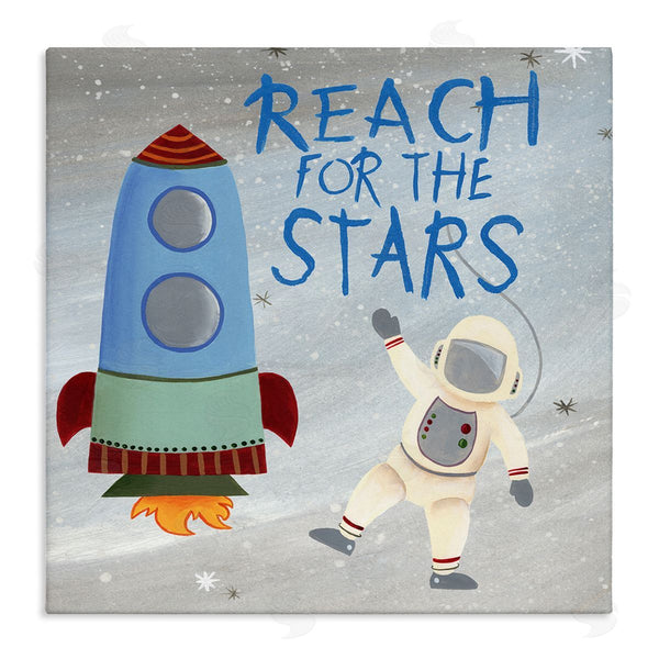 stupell industries Regina Moore | Reach For The Stars Quote Sci-Fi Space Rocket Astronaut Wall Art