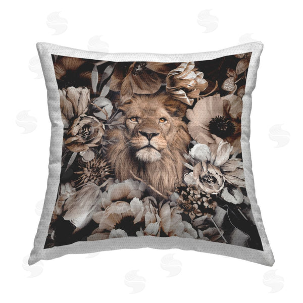 Stupell Industries Reinders | Mixed Flowers & Lion Printed Throw Pillow