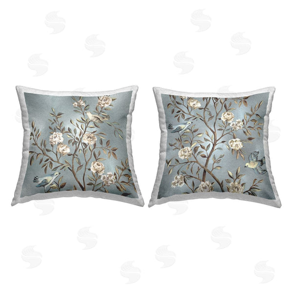 Stupell Industries Reneé Campbell | Birds Perched Blooming Branches Printed Throw Pillow Set