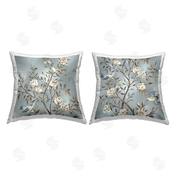 stupell industries Reneé Campbell | Birds Perched Blooming Branches Printed Throw Pillow Set
