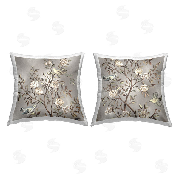 stupell industries Reneé Campbell | Birds Perched Branches Nature Printed Throw Pillow Set