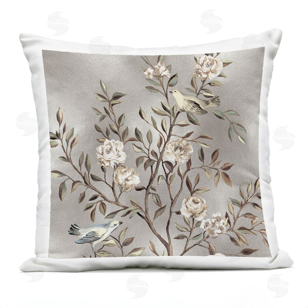 Stupell Industries Reneé Campbell | Birds Perched Grey Floral Tree Printed Throw Pillow