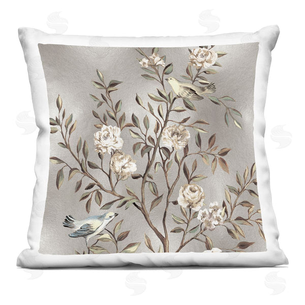 stupell industries Reneé Campbell | Birds Perched Grey Floral Tree Printed Throw Pillow