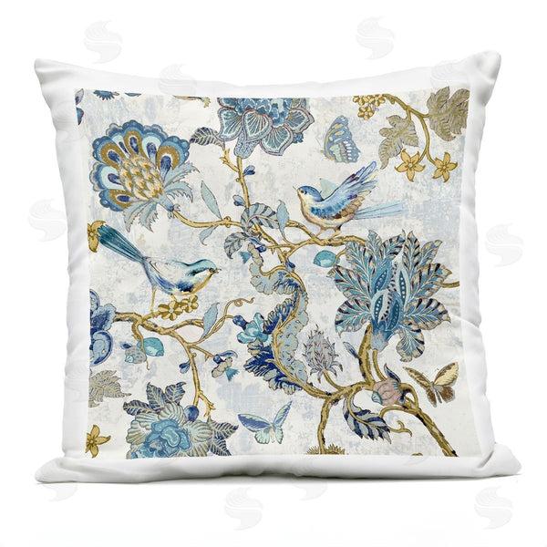 Stupell Industries Reneé Campbell | Detailed Blue Floral Birds Pattern Printed Throw Pillow
