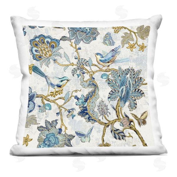 stupell industries Reneé Campbell | Detailed Blue Floral Birds Pattern Printed Throw Pillow