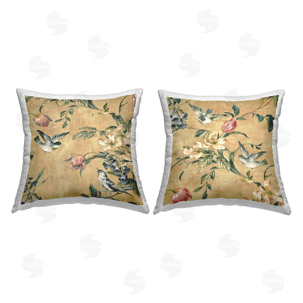 Stupell Industries Reneé Campbell | Traditional Birds Floral Branch Printed Throw Pillow Set