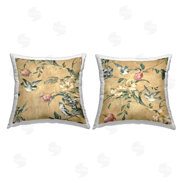 stupell industries Reneé Campbell | Traditional Birds Floral Branch Printed Throw Pillow Set