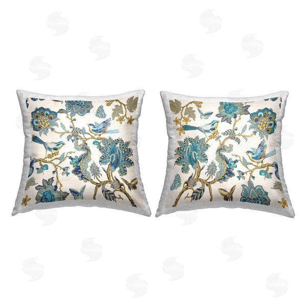 Stupell Industries Reneé Campbell | Traditional Paisley Flowers Birds Printed Throw Pillow Set