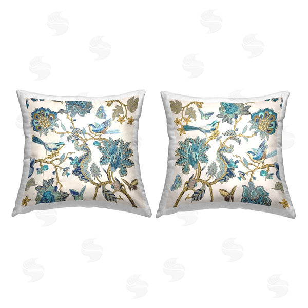 stupell industries Reneé Campbell | Traditional Paisley Flowers Birds Printed Throw Pillow Set