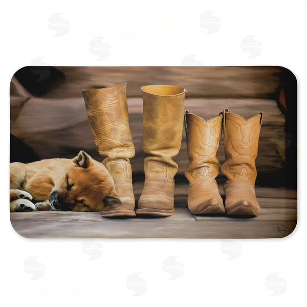 stupell industries Renel Peters | Sleepy Puppy & Cowboy Boots Anti-Fatigue Mat