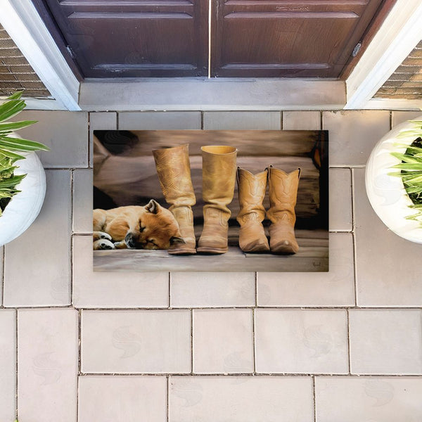 Stupell Industries Renel Peters | Sleepy Puppy & Cowboy Boots Non-Woven Door Mat