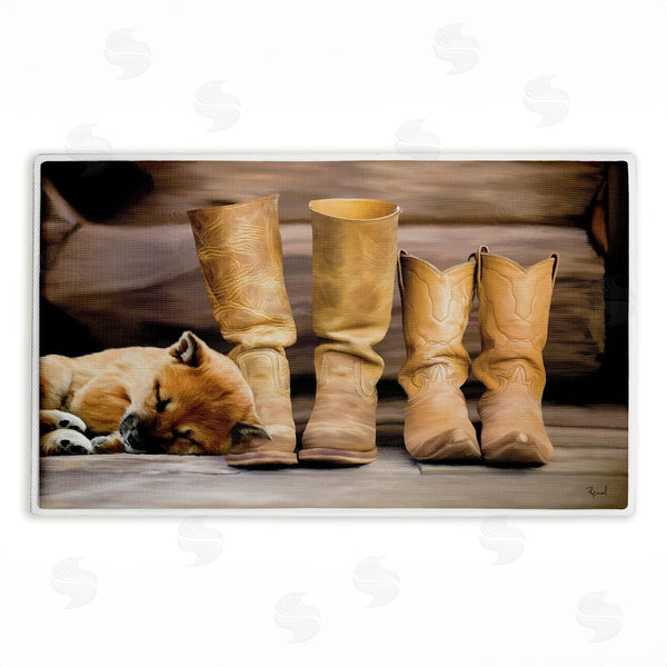 stupell industries Renel Peters | Sleepy Puppy & Cowboy Boots Plush Bath Mat